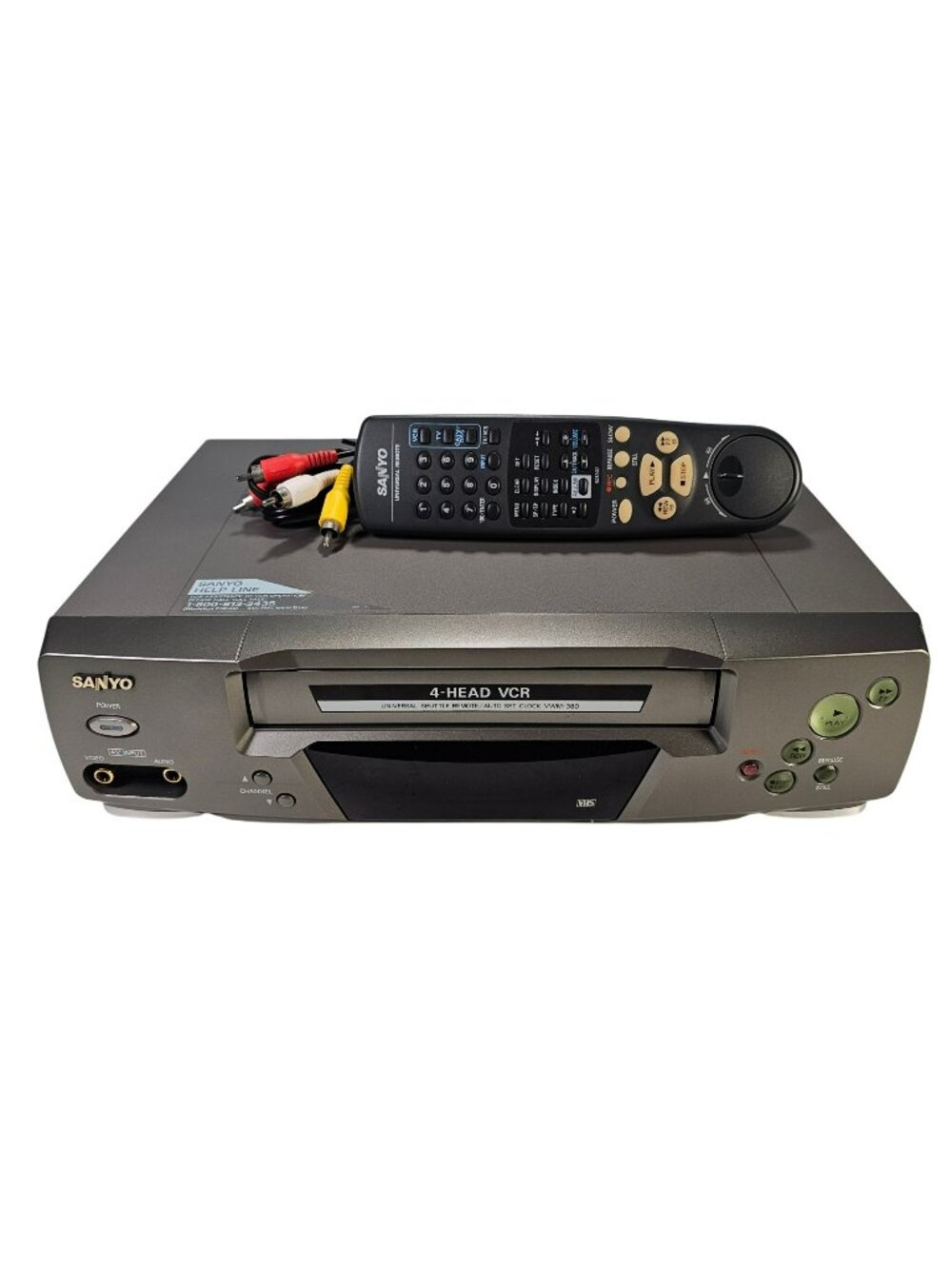 Sanyo VWM-380 4-Head VCR with Remote Control & AV Cables TESTED Gray